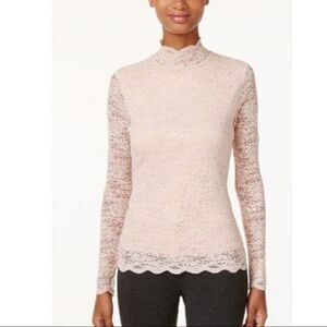 Vince Camuto Pink Lace Mock Neck Blouse